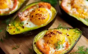 Baked avocado with smoked salmon egg